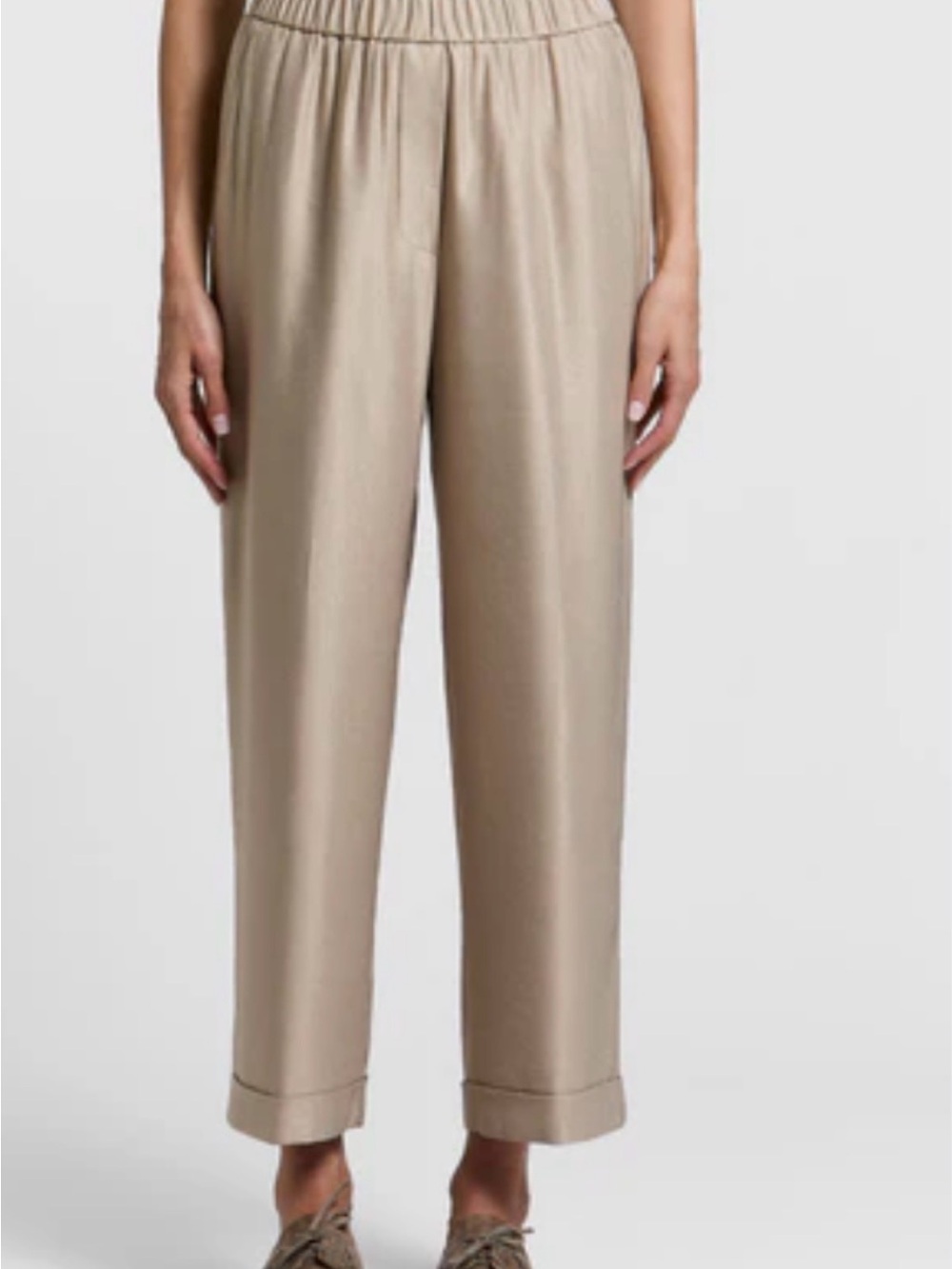 Peserico Taupe Elastic-Waist Straight-Leg Trousers